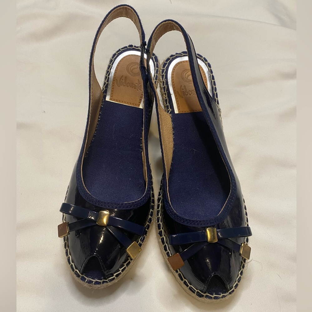 Vidorreta Esprideille Wedge Peep Toe Navy Patent Size 37 (6.5)